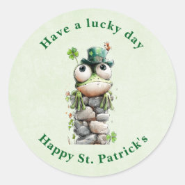 Kikker met groene hoed en klavertje vier St. Patri Ronde Sticker