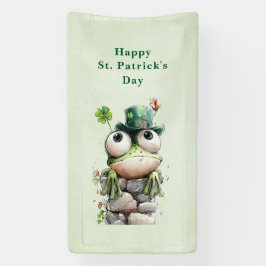 Kikker met groene hoed en klavertje vier St. Patri Spandoek