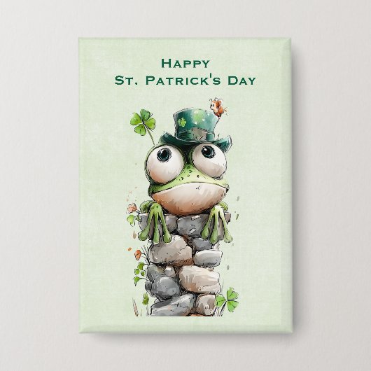 Kikker met groene hoed Schattige St. Patrick's Dag Button (Voorkant)