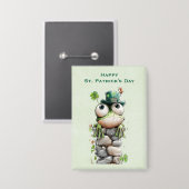 Kikker met groene hoed Schattige St. Patrick's Dag Button (Voorkant / Achterkant)