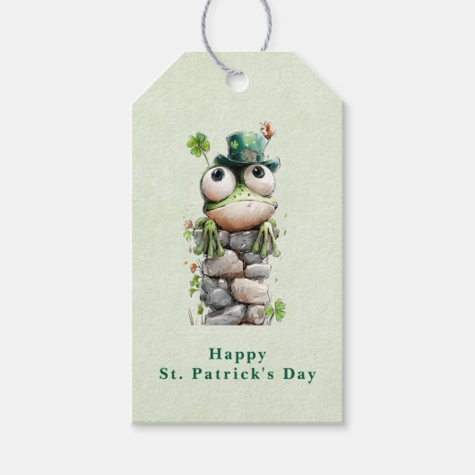 Kikker met groene hoed Schattige St. Patrick's Day Cadeaulabel (Voorkant)