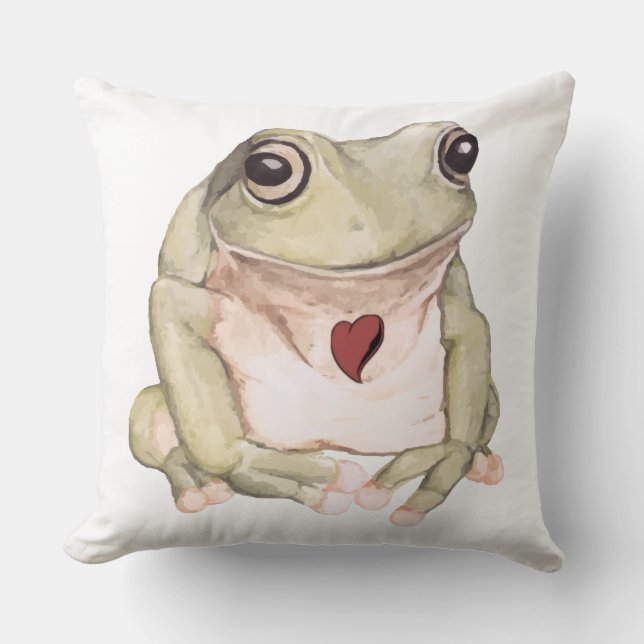 Kikker met handgetekende groene boomkikker kussen (Voorkant)