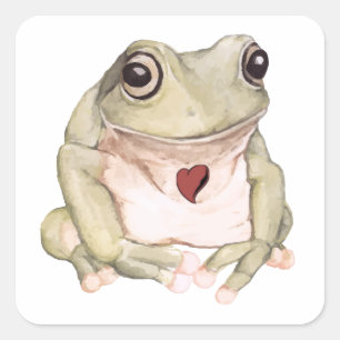 Kikker met handgetekende groene boomkikker vierkante sticker