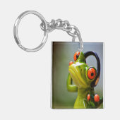 Kikker met hoofdtelefoon Acrylische Sleutelhanger (Voorkant Links)
