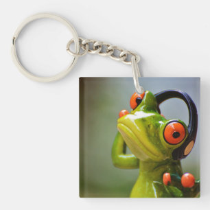 Kikker met hoofdtelefoon Acrylische Sleutelhanger