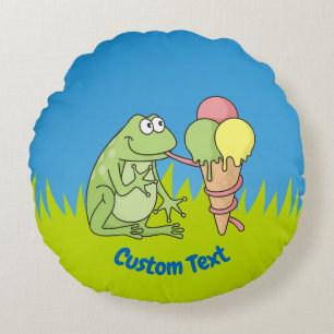 Kikker met Icecream Round Pillow Rond Kussen