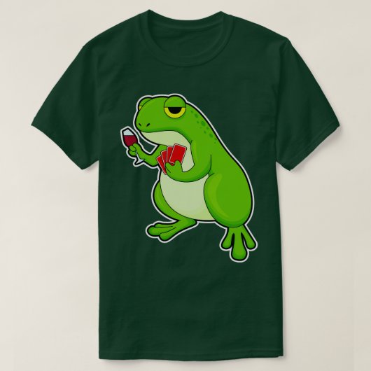 Kikker met kaarten Glas van Rode wijn T-shirt (Design voorkant)