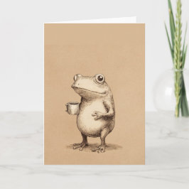 Kikker met koffie – Whimsical Vintage Dier Kaart