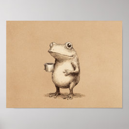 Kikker met koffie – Whimsical Vintage Dier Poster