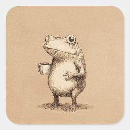 Kikker met koffie – Whimsiek dier uit vroeger tijd Vierkante Sticker