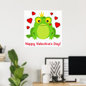 Kikker met kroon en hart: Fijne Valentijnsdag! Poster (Thuiskantoor)