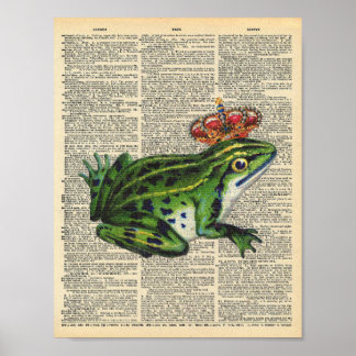 kikker met kroon op woordenboekpagina poster