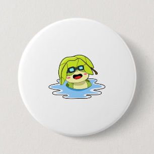 Kikker met leder tijdens zwemmen ronde button 7,6 cm