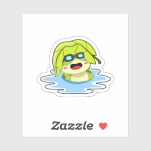 Kikker met leder tijdens zwemmen sticker