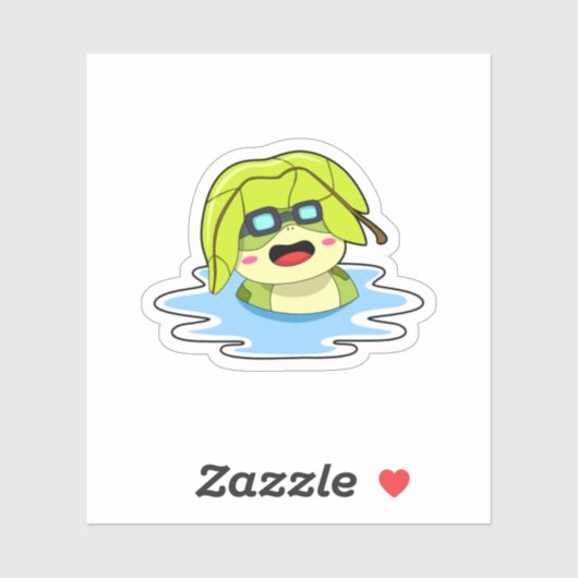 Kikker met leder tijdens zwemmen sticker (Vel)