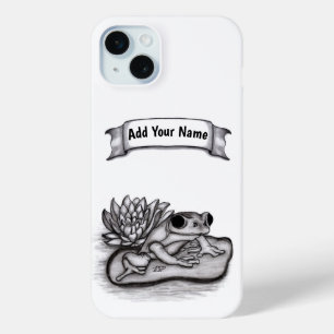 Kikker met Lotus Flower, voeg Jouw naam toe iPhone 15 Mini Hoesje