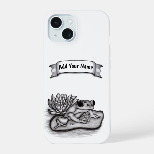 Kikker met Lotus Flower, voeg Jouw naam toe iPhone 15 Case (Achterkant)