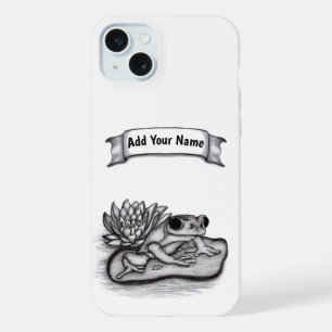 Kikker met Lotus Flower, voeg Jouw naam toe iPhone 15 Plus Case