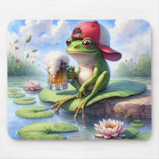 Kikker met Mok van bier Muismat (Voorkant)