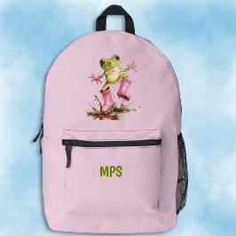 Kikker met Mooie Roze Laarzen in Plas Monogram  Bedrukte Rugzak