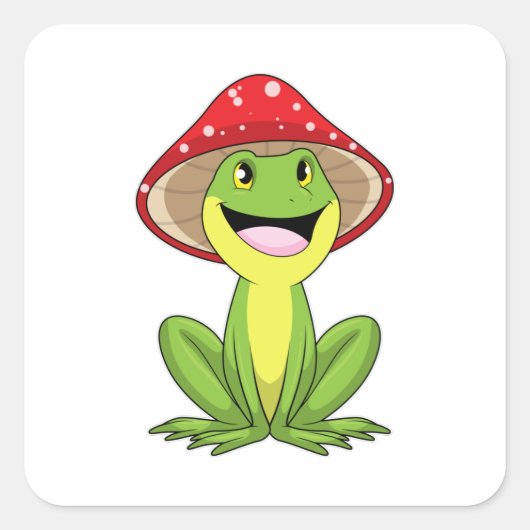 Kikker met paddenstoel vierkante sticker (Voorkant)