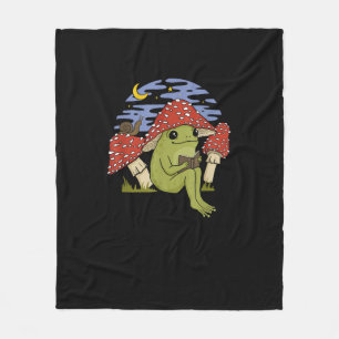 Kikker Met Paddenstoelen Hoed - Cottagecore Goblin Fleece Deken