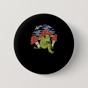 Kikker Met Paddenstoelen Hoed - Cottagecore Goblin Ronde Button 5,7 Cm