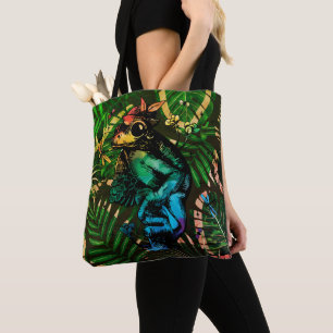 Kikker met paddestoel Cottagecore Regenboog Stijl Tote Bag