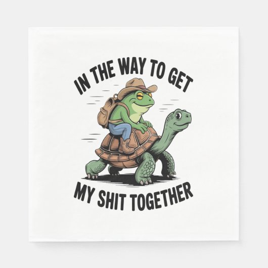 Kikker met Pet Rijdende Schildpad Servet (Voorkant)