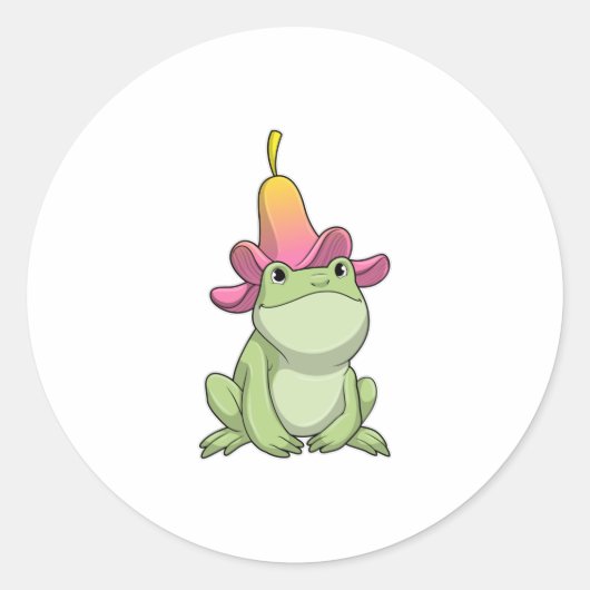 Kikker met Plumeria Ronde Sticker (Voorkant)