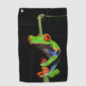 Kikker met rode, verven bomen golfhanddoek (Voorkant)