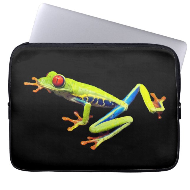 Kikker met rode, verven bomen laptop sleeve (Voorkant)