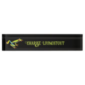 Kikker met rode, verven bomen naambordje (Voorkant)