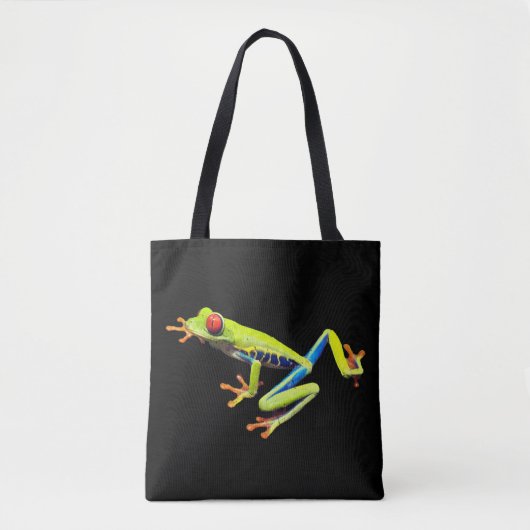 Kikker met rode, verven bomen tote bag (Voorkant)