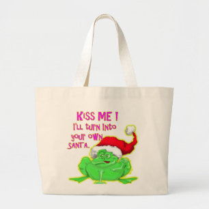 Kikker met Santa hat Funny gezegde Grote Tote Bag