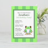 Kikker met staafboom en stripes Birthday nodigt 5x Kaart (Staand voorkant)
