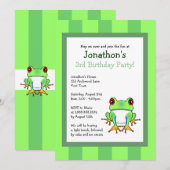 Kikker met staafboom en stripes Birthday nodigt 5x Kaart (Voorkant / Achterkant)