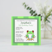 Kikker met staafboom, met "Stripes Birthday" uitge Kaart (Staand voorkant)