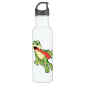 Kikker met tongen uit waterfles  (Voorkant)