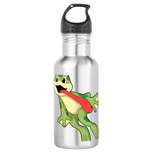 Kikker met tongen uit waterfles  (Voorkant)