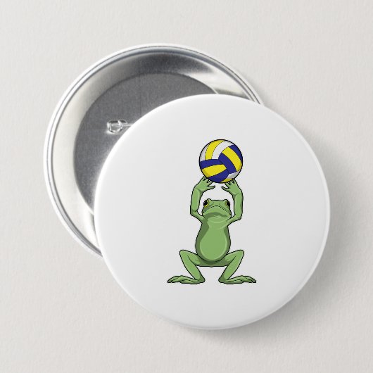 Kikker met volleybal ronde button 7,6 cm (Voorkant /achterkant)