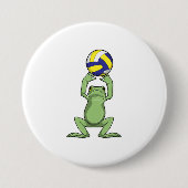 Kikker met volleybal ronde button 7,6 cm (Voorkant)