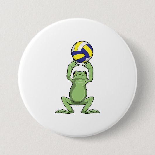 Kikker met volleybal ronde button 7,6 cm (Voorkant)