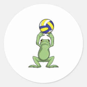 Kikker met volleybal ronde sticker