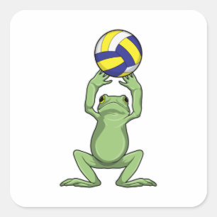 Kikker met volleybal vierkante sticker