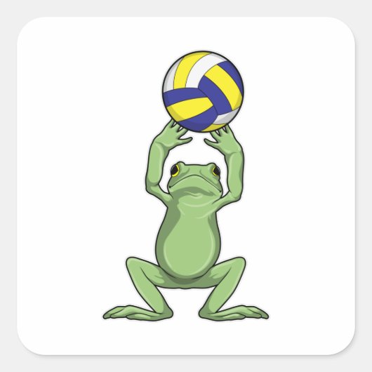 Kikker met volleybal vierkante sticker (Voorkant)