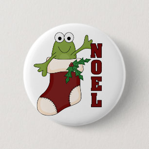 Kikker Noel Vakantie Tshirts en geschenken Ronde Button 5,7 Cm