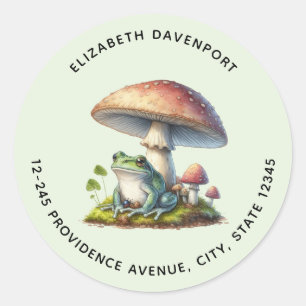 Kikker onder een paddestoel Cute Nature Adres Ronde Sticker