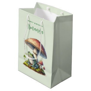 Kikker onder een paddestoel Cute Natuur Verjaardag Medium Cadeauzakje