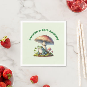 Kikker onder een paddestoel Cute Natuur Verjaardag Servet